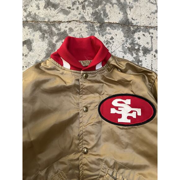 San Francisco 49ers mens Forty Throwback Gold Red satin jacket Wilson 32 - Picture 3 of 7